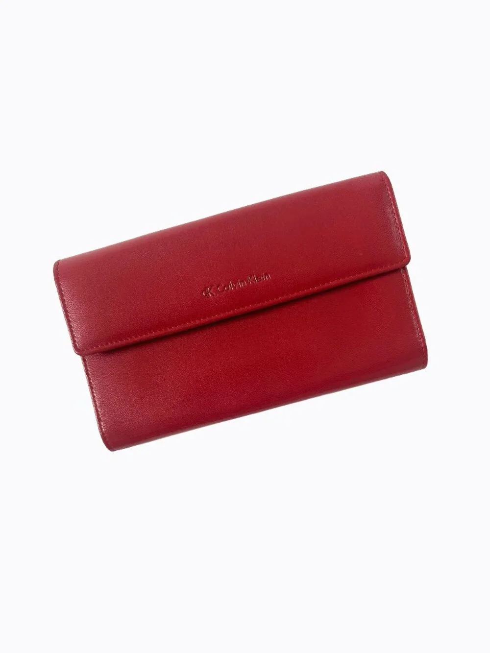 Vintage Calvin Klein Red Leather Continental Flap Wallet Made in Spain Rare Y2K